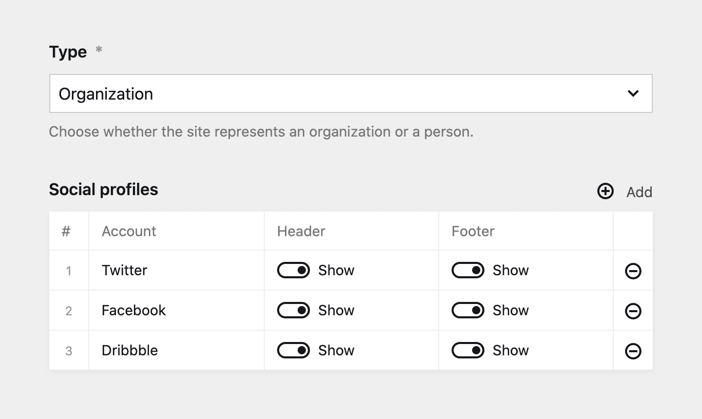 Kirby - Social Profiles Settings